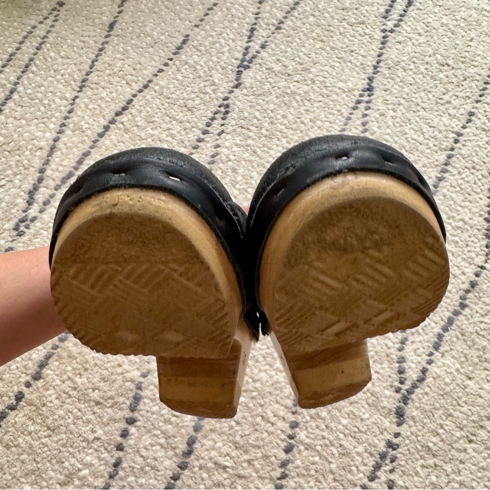 No. 6 Leather Shearling Mid Heel Clogs - Picture 4 of 8